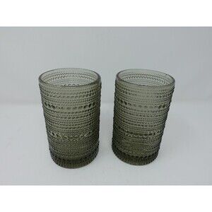 2 Iittala Kastehelmi Tumblers Pair Smoke Gray 10oz Glasses Finland Oiva Toikka